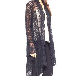 JOHNNY WAS Black Cotton Lace Long Topper Duster Wrap Sweater! Excellent! Med